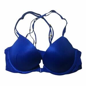 #3487-2 Victoria's Secret Very Sexy Blue Push Up/Pigeonnant Bra Front 32C